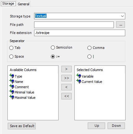Recipe manager storage settings